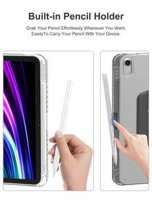 Rotating Case Compatible With Ipad 5th/6th/7th/8th/9th/10th/11th Gen, Mini 6th/7th Gen, Air 1st/2nd/3rd/4th/5th/11-In.(M2)/11-In.(M3)/13-In.(M2)/13-In.(M3) Gen, Pro 12.9-In. (3rd/4th/5th/6th Generation) With Built-In Apple Pencil Holder, 360 Degree Rotation Protective Stand Cover Clear Back, Auto Wake/Sleep-Acrylic Transparent And Black