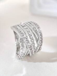 1枚奢华高光泽多层缠绕十字架设计925纯银戒指，优雅珠宝礼品，适合日常佩戴、情人节、生日等场合。 - 銀色 - 查看 7