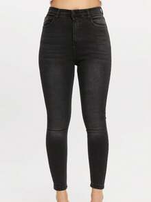 Slim Fit Jeans für Damen mit Taschen, Knopf- und Reißverschluss