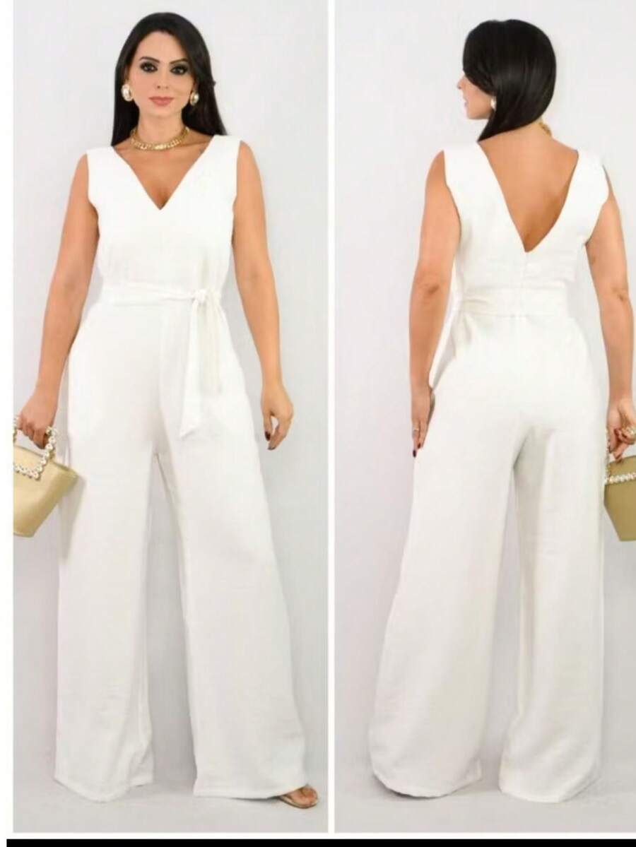 Women's Jumpsuit Roman Pantaloons Tie-Up Elegant Chic Simple Pocket Knot With Belt - Rửa nhẹ - Xem 1