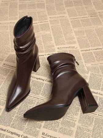 2025春秋新款高品质时尚优雅短靴女春秋秋冬粗跟高跟鞋