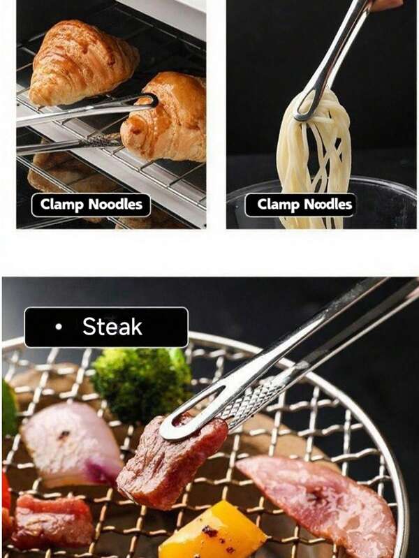1pc/3pcs Stainless Steel Barbecue Tongs, Heat Resistant Food Clip For Buffet, Kitchen, Outdoor Grilling, Birthday Party, Wedding Party, Bachelor Party