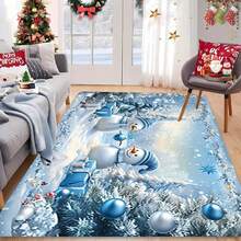 1 pezzo Grande tappeto da area natalizia con motivo pupazzo di neve, cedro e palline di Natale, adatto per cucina, decorazione natalizia, ideale per soggiorno, camera da letto, cucina, ufficio domestico, patio, giardino e decorazione da esterno, realizzato in morbido flanella - Multicolore - Visualizzare 4