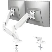 Soporte de monitor dual, soporte de escritorio ajustable de resorte de gas para 2 monitores, brazo de monitor de alta resistencia para pantallas de hasta 32 pulgadas, soporta hasta 10 kg, orificios de montaje de 100x100 mm GSMP002N Negro - 32 pulgadas + blanco - Ver 1