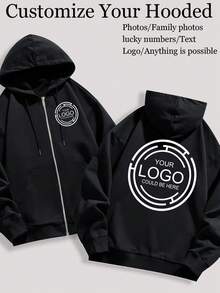 Chaqueta con capucha con cremallera ligera personalizada para mujer - Impresión gráfica en el frente y la parte trasera, adecuada para Navidad, Halloween, Acción de Gracias, equipo de baile, uniforme de trabajo, escuela, publicidad, número de la suerte, familia, mascotas, amigos - Sudadera con capucha forrada de forro polar cálida de otoño, Tops personalizados para mujer