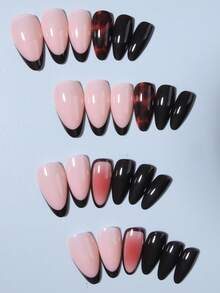 24 件长杏仁豹纹指甲设计法式尖头按压指甲杏仁完美贴合亚克力假指甲套装，包含：1 件果冻胶和 1 个指甲锉，棕色指甲适合女士女孩日常工作节日派对使用 - 彩色 - 查看 4