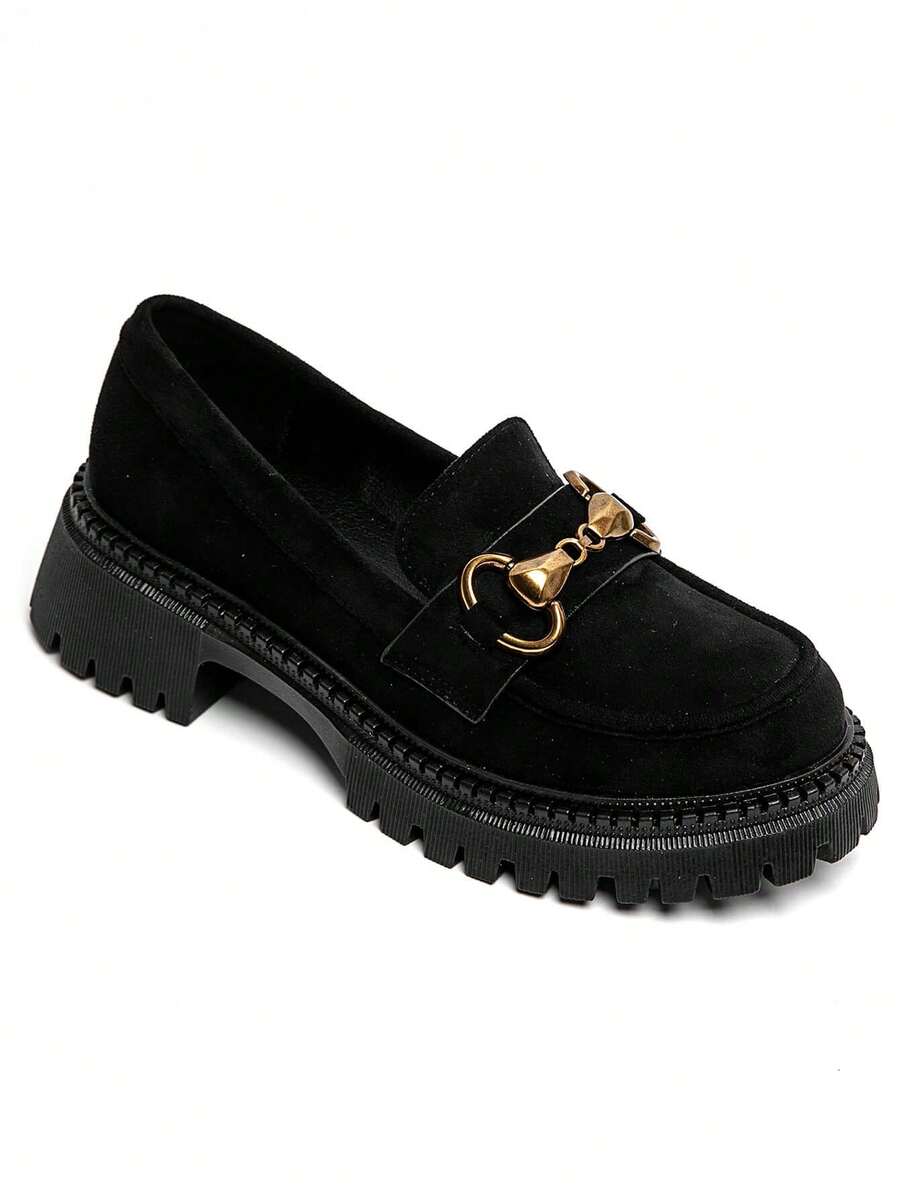 Mocassins Femme Semelle épaisse Avec Mors Doré – Style Chic And Moderne - Black - View 1