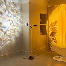 "Double-Head RGB Sunset Wave Floor Lamp – 360° Rotating Ambient Projector With 3D Ripple Lighting Effect For Bedroom, Living Room, And Party Decor" - 黑色 - 查看 2