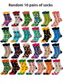 1/5/7/10 双趣味食物袜子礼品套装，男女适用，甜甜圈/披萨/炸薯条，彩色中筒袜，适合节日礼物 - 彩色 - 查看 7