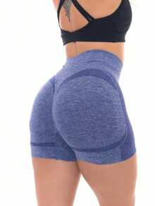 Women's Sports Fitness Leggings High Elasticity Seamless High Waist Butt Lifting Shorts - 藍色 - 查看 1