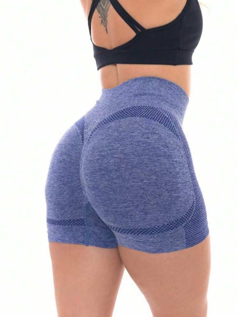 Women's Sports Fitness Leggings High Elasticity Seamless High Waist Butt Lifting Shorts - 藍色 - 查看 1