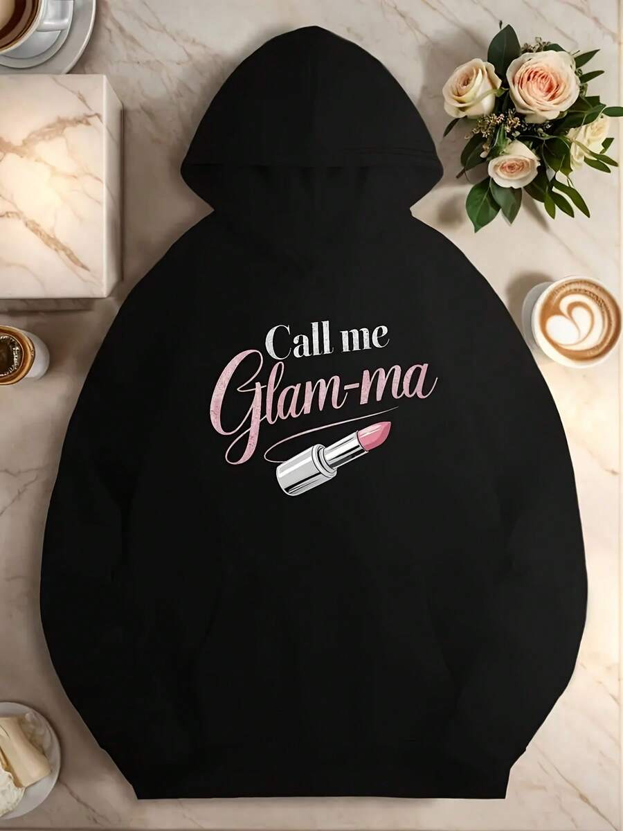 Let Me Add Charm And Lipstick To The Lady's Casual Hoodie - Black 25 - View 1