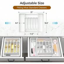 Extra Large Expandable Silverware Organizer,- Cutlery Flatware Organizer, Kitchen Utensil Drawer Organizer, Adjustable Silverware Holder For Spoons Forks Knives, - 白色 - 查看 3