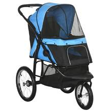 PawHut 3 Wheel Pet Stroller, For Medium Small Dogs, Foldable Cat Pram - Blue - Blue - View 2