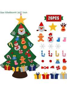 1 件，毛毡圣诞树套装，带装饰品和雪人降临节日历，适用于家庭壁挂毛毡圣诞工艺套件，圣诞节装饰派对用品礼物 - 彩色 - 查看 11