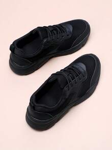 Men's Casual Sports Shoes, Mesh Breathable Sneakers, Fashionable Versatile, Non-Slip Durable Leather Patchwork Running Shoes