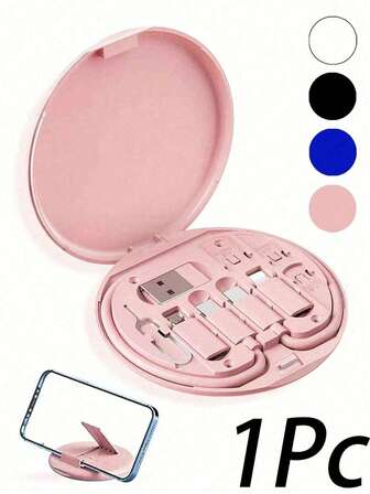 1 pieza Kit de cable de datos multifuncional con caja de almacenamiento de carga, carga rápida de 60W, se puede usar como soporte para teléfono móvil, kit de adaptador de cable de carga portátil simple, adaptador USB Lightning, accesorios esenciales para dormitorio universitario, accesorios de viaje, accesorios de playa, vacaciones de verano, útiles escolares, regreso a la escuela