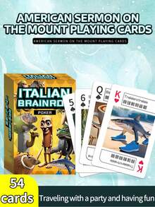 1 Deck Of 54 Pcs Italian Brainrot Quirky Style Playing Cards, Including Tung Tung Tung Sahur, Tralalero Tralala, Schimpansinni Bananini Cards, Suitable For Family Gatherings, Party Entertainment Activities - Multicolor - View 1