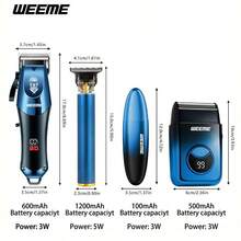 WEEME 四合一男士理容套装 - 可充电理发器、胡须修剪器、鼻毛修剪器和电动剃须刀，无线多功能理发套装，带可调节梳子，是居家理发、胡须造型和个人护理的理想之选 - 彩色 - 查看 9