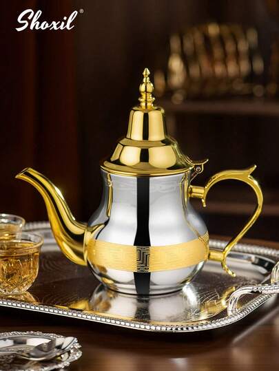 shoxil 1pc Large Capacity 0.8L Moroccan Teapot, Arabic Coffee Pot, Turkish Coffee Kettle, Stainless Steel Moroccan Mint Teapot, For Home/Cafe/Travel