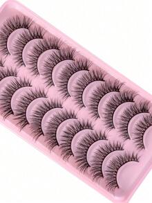 10 对柔软蓬松 3D 仿貂皮睫毛，天然手工戏剧假睫毛，化妆浓密假睫毛 - 黑色 - 查看 4