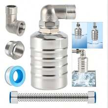Válvula automática de flotador en acero inoxidable con entrada 1/2 y 3/4 incluye cinta de teflón resistente al óxido y altas temperaturas perfecta para mantener nivel de agua estable en tanque piscina y estanque - Plateado - Ver 2