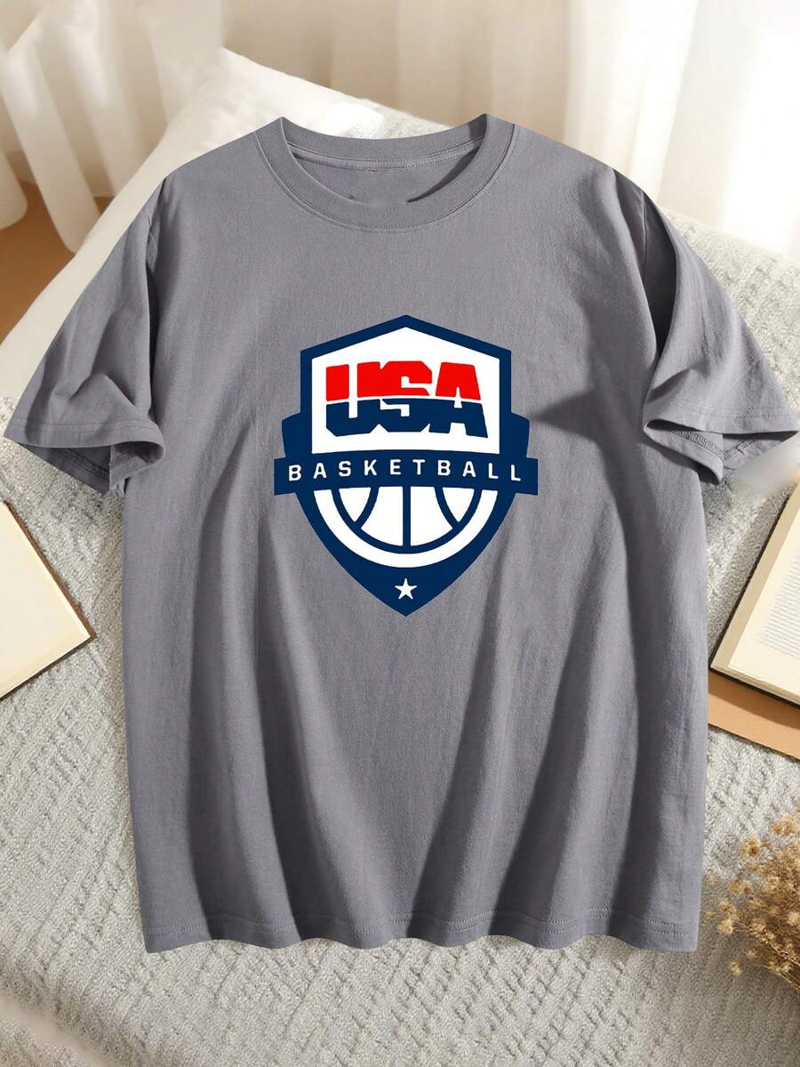 New USA Basketball T-Shirt, Mens Womens Black White Shirt Y2K -Round-Neck T-Shirt,Everyday Casual Cotton T-Shirt,Lightweight Summer Fall Shirt, Year-Round Essential Sweatshirt Loose Tee,New Years Outfit Women Winter Clothes For Women,Graphic Tee