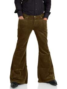 Men's Corduroy Vintage Bell Bottom Pants 70s,Disco Stretchy Flared Pants Fit 60s 70s Outfits For Men,Mens Bell Bottom Jeans.-20256688 - 布朗2 - 查看 2