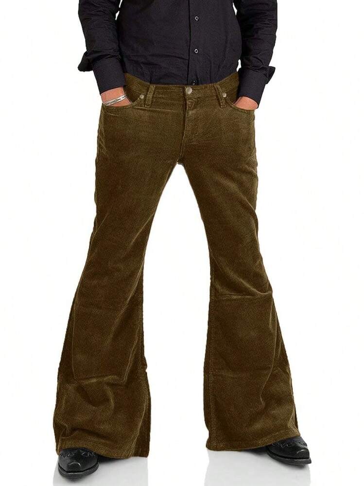 Men's Corduroy Vintage Bell Bottom Pants 70s,Disco Stretchy Flared Pants Fit 60s 70s Outfits For Men,Mens Bell Bottom Jeans.-20256688 - 布朗2 - 查看 2