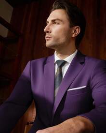 Men's 2 Piece Suits Two Button Pants Set Party,Wedding And BusinessChristmas CNPN - 紫色 - 查看 6