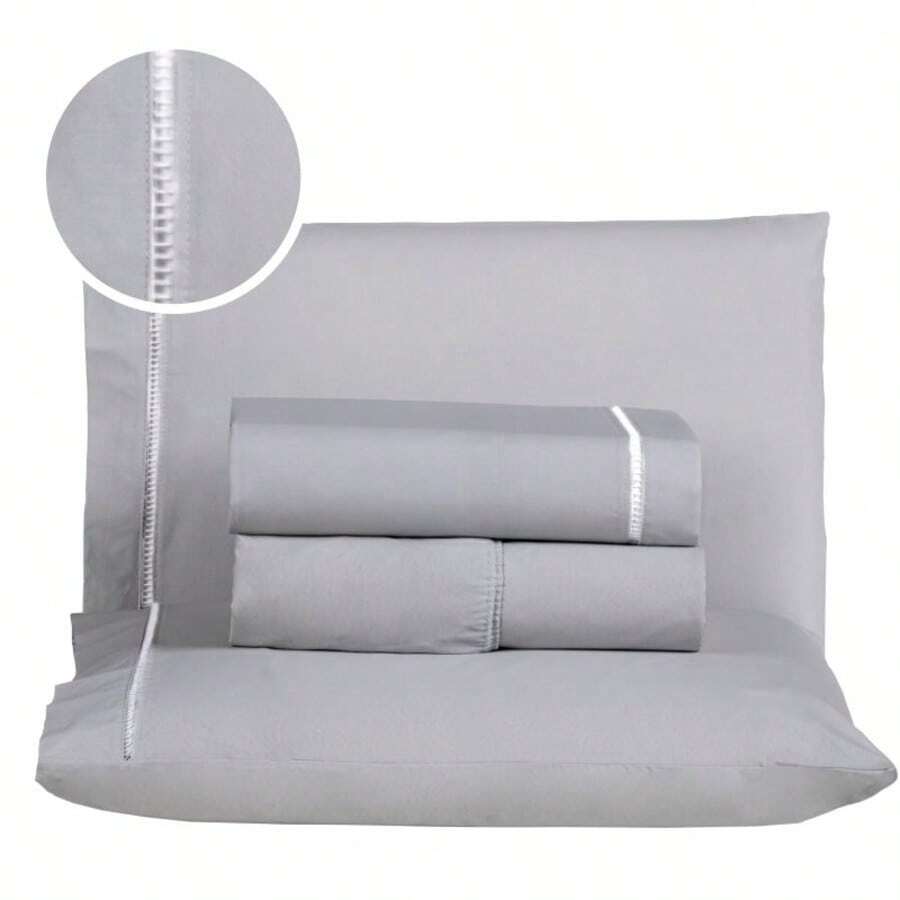 Queen Size 4-Piece Sheet Set, 400 Thread Count Cotton - 灰色的 - 查看 1