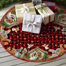 1 pieza Falda para árbol de Navidad - Una escena navideña de la Virgen María y el Niño Jesús, con diseños de ángeles, pastores y noches estrelladas, hecha de poliéster, sin electricidad y perfecta para decoraciones festivas y navideñas, decoración del hogar, decoración de habitaciones, decoraciones navideñas de invierno, regalos de Navidad, decoración navideña