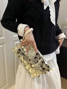 1 buc 2025 Noua geantă de mână cu paiete, poșetă de mână pentru femei la modă, pentru petrecere, întâlnire, cumpărături, seară - Aur - Vizualizare 4