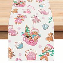Christmas Gingerbread Table Runner 13x72 Inch Pink Xmas Candy Cane Socks Snowflake Seasonal Winter Holiday Kitchen Dining Table Decoration For Indoor Outdoor Home Party Decor - Multicolor - View 9