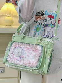 1个可爱日系女孩单肩包，饰有珍珠蝴蝶结和蕾丝边，优雅可爱，透明装饰，适合角色扮演、动漫展、日常使用，可拆卸可调节肩带，大容量手提包，适合学生，可爱时尚的女士手提包、钱包、痛包，适合购物、聚会、旅行、上学等场合。 - 綠色 - 查看 10