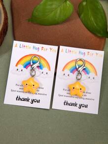 1/2/5个可爱笑脸、彩虹、星星、拥抱感谢卡钥匙扣，适合圣诞节、感恩节、母亲节、新年、送给女性、女朋友、生日、返校派对的礼物 - 黃色 - 查看 3