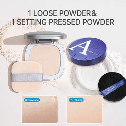 Amortals 6g Bông mút trang điểm + 8.5g Phấn phủ, Phấn phủ che khuyết điểm, che phủ lỗ chân lông, lâu trôi, không thấm nước, không thấm mồ hôi, che phủ khuyết điểm, không bị vón cục, Bông phấn nhung mềm mại, thích hợp cho người mới bắt đầu, nghệ sĩ trang điểm, quà tặng, hẹn hò, đám cưới, Giáng sinh, mùa đông, Halloween, lễ tạ ơn, tốt nghiệp, sinh nhật, ngày lễ, mùa xuân/thu, Y2K, phụ nữ thời trang, thương hiệu mỹ phẩm, làm đẹp, tiệc tùng, bãi biển, du lịch, cắm trại, ngoài trời, sự kiện trường học, quà tặng trang trí, cô gái hoa hồng, cosplay, trang điểm cao cấp, không gian xung quanh