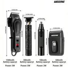 WEEME 1 套/4 件男士美容套装，理发器，耳鼻毛修剪器，胡须修剪器，男士多功能修剪器，带理发配件，是送给丈夫、父亲或旅行使用的理想礼品套装 - 黑色 - 查看 4