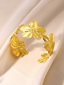 优雅花卉不锈钢手镯，18K镀金可调节开口手镯，女士金色婚礼首饰，节日派对配饰，送给她/妈妈/闺蜜的礼物 - 不銹鋼 - 查看 15