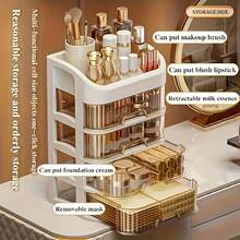 3-5 Layer Expandable Plastic Cosmetic Storage Box - Plug-In Installation Cosmetic Storage Display Cabinet With Multiple Compartments For Storing Brushes, Lipstick, Skincare Products - Fragrance Free - Milk Tea Color 5 Layers - View 7