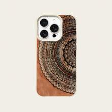 1pc TPU Material Vintage Brown Circle Pattern Phone Case Compatible With Iphone/ Phones - أبيض - مشاهدة 5