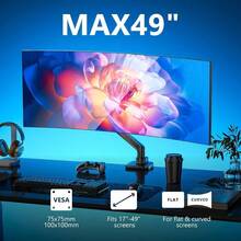 Single Monitor Mount, Gas Spring Monitor Arm 17 - 34 Inch Screens, Adjustable Computer Monitors Stand Up To 26.4lbs, With Clamp And Grommet Base, Mounting Holes 75 And 100mm GSMP001N Black - 49吋+黑色 - 查看 3