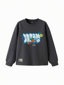 Balabala Tween Boy 2025 Fall New Graphic Print Sweatshirt - Dark Gray - View 1