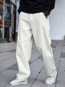 Plus Size Men's Relaxed Fit White Washed Casual Business Straight Leg Jeans