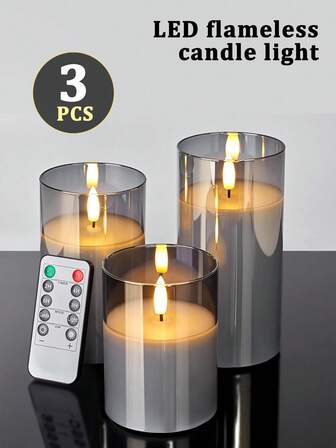 3pcs Flameless Candle Lights, Electronic Decorative LED Candle Lights With Remote Control/Timer, Battery Powered Outdoor Pillar Candles, 3-Piece Set Realistic Wick Candle Lights, Warm Flame, For Lanterns, Yard, Christmas, Halloween, Party, Wedding, Birthday, Home Decor