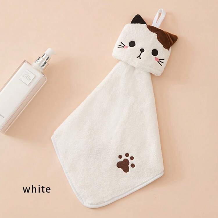 1 Super Soft Coral Fleece Cute Hand Towel, Cat Towel, Household Absorbent Kitchen Towel, Lazy Dish Towel, Bathroom Accessories - Baby Pink - View 8