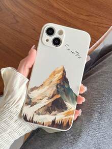 Mountain Painted Anti-Drop Perforated Beige Minimalist Anti-Fall Phone Case Compatible With IPhone 16/15 XR/7/8/16 ProMax/13 Case/IPhone 15 ProMax/12 ProMax/13 ProMax/14 ProMax 13 14 11 12P 14 Women P11 Soft Shell P12 Anti-Drop XS.XR/78P.78GES2 Compatible Galaxy Redmi 10/9/Note 9/12C/Note 11 Pro/Note 8 Pro/9C/9A Anti-Drop Phone Protective Case - Multicolor - View 3