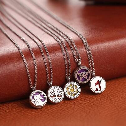Stainless Steel Flower Aromatherapy Necklace Woman Essential Oil Diffuser Perfume Lockets Pendant Necklace Small Box Mini Aroma Necklace Jewelry Gift