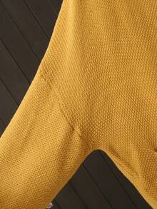 Cárdigan de talla grande de unicolor con cuello en V, casual y versátil, para otoño/invierno - Amarillo - Ver 8