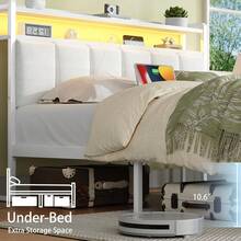 LED Bed Frame With Charging Station, Upholstered Platform Bed Frame With Storage Headboard, Modern Bed Frame With Heavy Duty Metal Slats Support, No Box Spring Needed, Easy Assembly, Black/ White/ Beige, Twin/ Full/ Queen/ King - 白色 - 查看 5